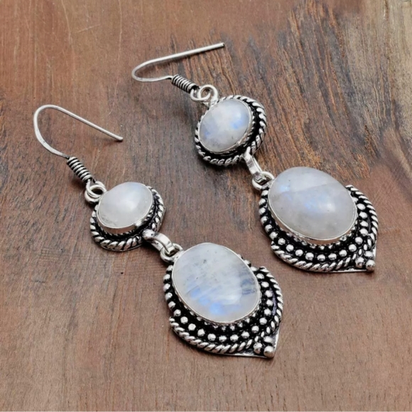 Hand Crafted Jewelry - Elegant Silver Moonstone Dangle Earrings